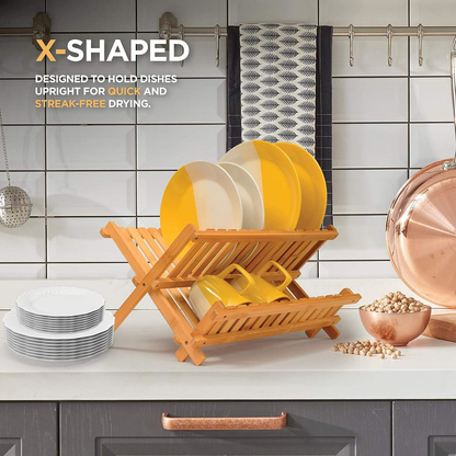 Bamboo Dish Rack OEM | Collapsible 2-Tier Foldable Wooden Drainer | Custom