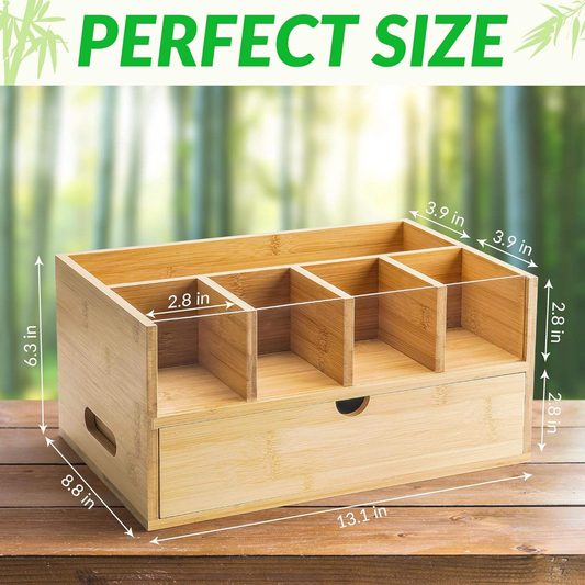 Bamboo Coffee Bar Organizer with Drawers - Desk Station for K-Cups, Tea & Seasonings - Home/Office Kitchen Decor