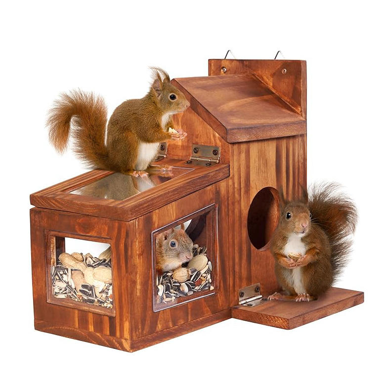 Wooden Squirrel Feeder OEM | Outdoor Corn & Peanut Box | Detachable Custom