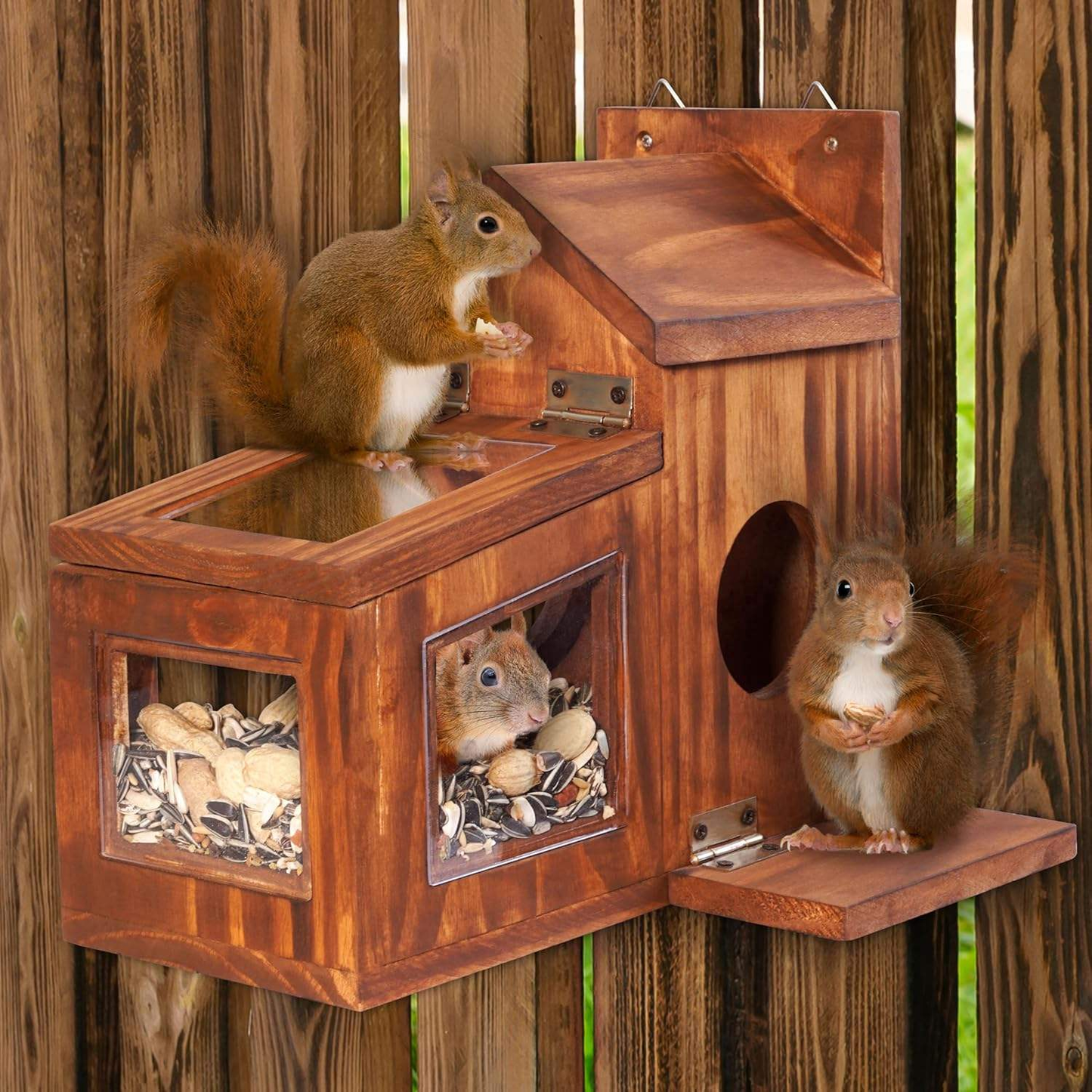 Wooden Squirrel Feeder OEM | Outdoor Corn & Peanut Box | Detachable Custom