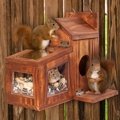 Wooden Squirrel Feeder OEM | Outdoor Corn & Peanut Box | Detachable Custom