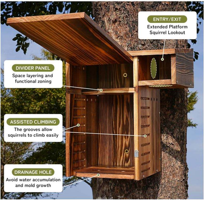 Wooden Squirrel House OEM | Large Outdoor Nesting Box with Platform | Custom