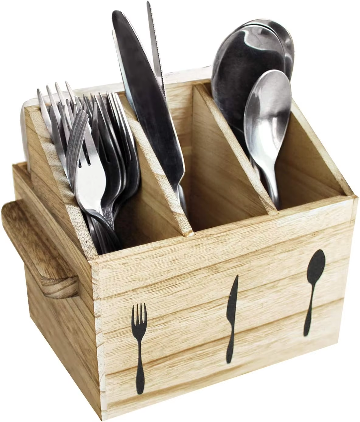 Wooden Utensil Holder OEM | Paulownia Silverware Caddy | Countertop Organizer Custom