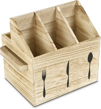 Wooden Utensil Holder OEM | Paulownia Silverware Caddy | Countertop Organizer Custom