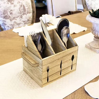 Wooden Utensil Holder OEM | Paulownia Silverware Caddy | Countertop Organizer Custom