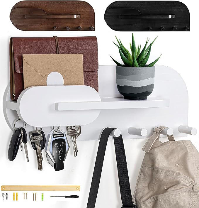 Solid Wood Wall Organizer OEM | Mail Rack Key Hook Shelf | Modern Home Custom