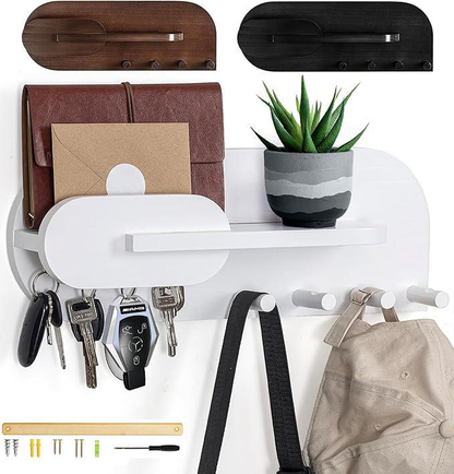 Solid Wood Wall Organizer OEM | Mail Rack Key Hook Shelf | Modern Home Custom