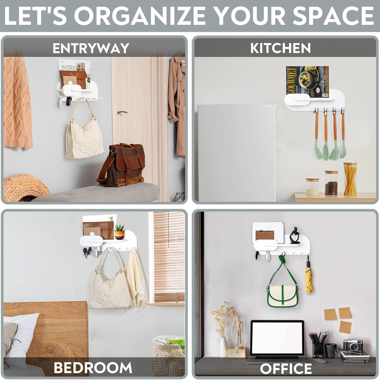 Solid Wood Wall Organizer OEM | Mail Rack Key Hook Shelf | Modern Home Custom