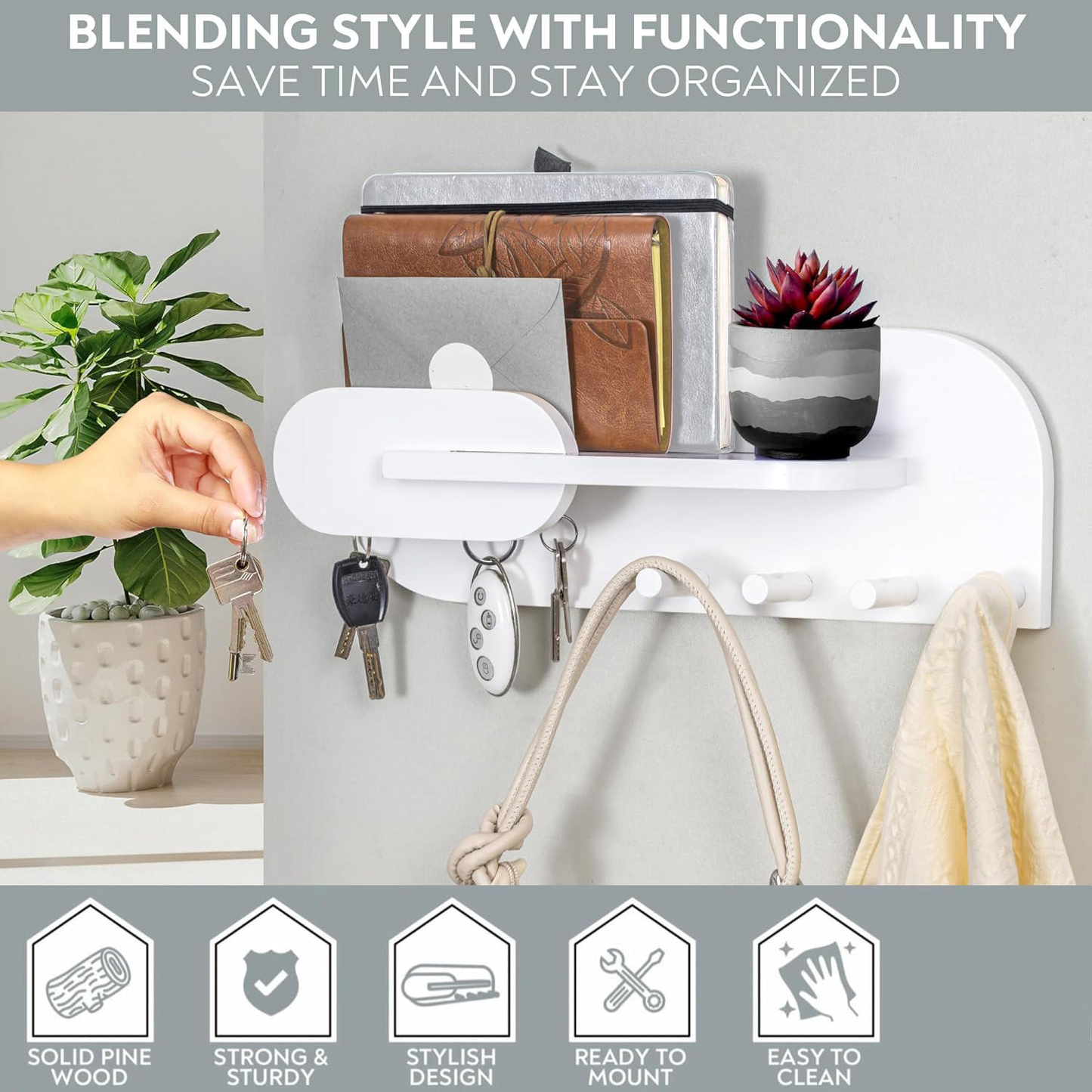 Solid Wood Wall Organizer OEM | Mail Rack Key Hook Shelf | Modern Home Custom