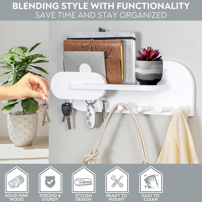 Solid Wood Wall Organizer OEM | Mail Rack Key Hook Shelf | Modern Home Custom