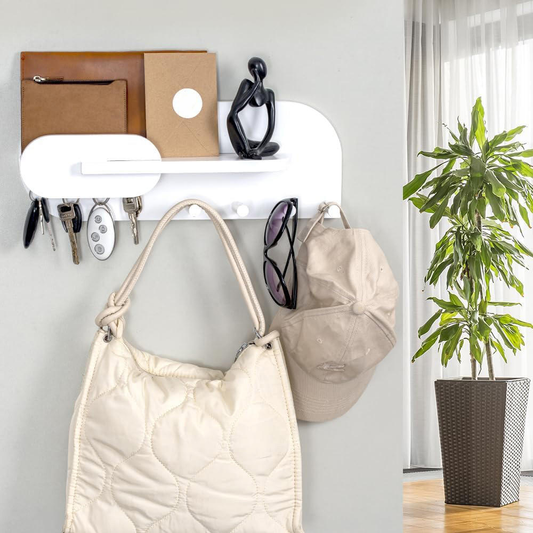 Solid Wood Wall Organizer - Mail Rack, Key Hook & Shelf for Hats, Bags - Modern Home Decor