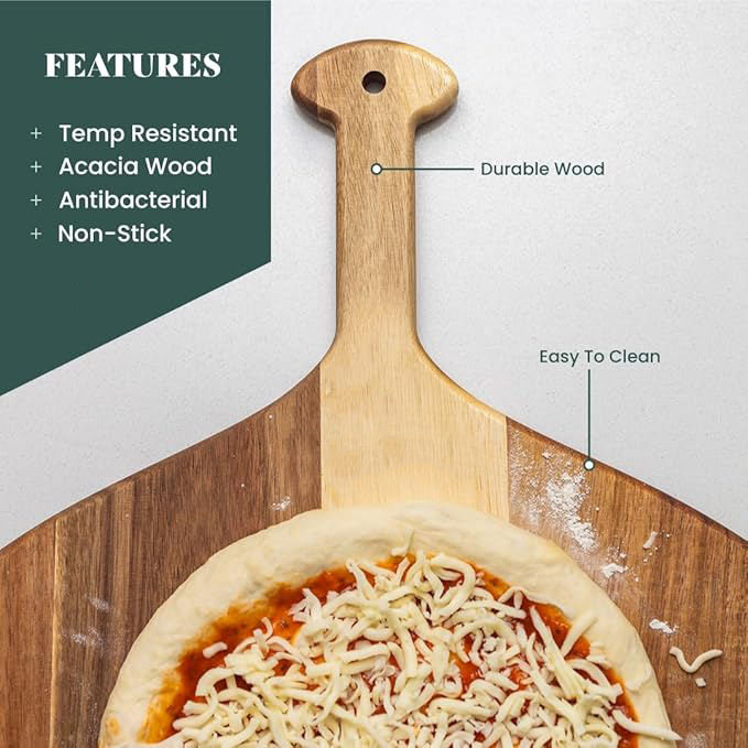 Acacia Wood Pizza Peel OEM | Multi-functional 12.6in | Slicing Grooves Custom