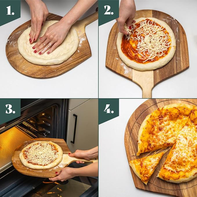 Acacia Wood Pizza Peel OEM | Multi-functional 12.6in | Slicing Grooves Custom