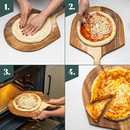 Acacia Wood Pizza Peel OEM | Multi-functional 12.6in | Slicing Grooves Custom