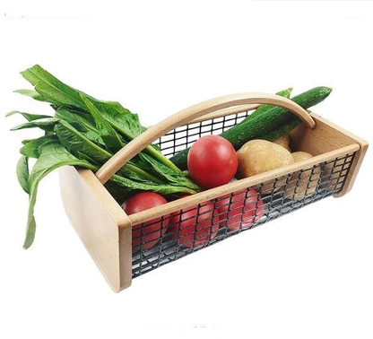 Wooden Garden Harvest Basket OEM | Wire Mesh Picking Hod | Outdoor Kitchen Custom