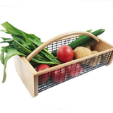 Wooden Garden Harvest Basket OEM | Wire Mesh Picking Hod | Outdoor Kitchen Custom