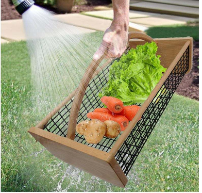 Wooden Garden Harvest Basket OEM | Wire Mesh Picking Hod | Outdoor Kitchen Custom