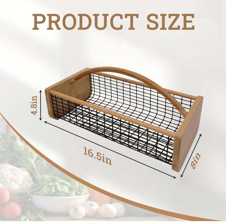 Wooden Garden Harvest Basket OEM | Wire Mesh Picking Hod | Outdoor Kitchen Custom