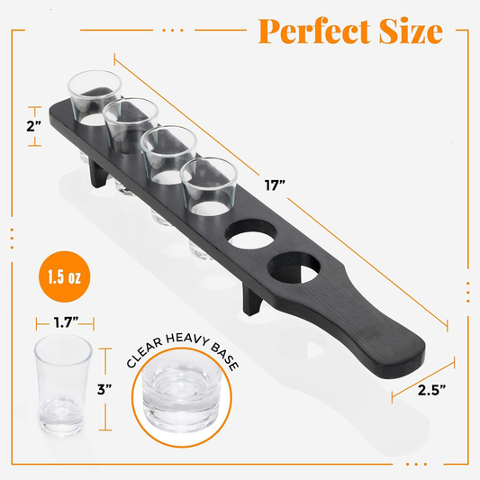 6-cup set - Tequila glass with wooden stand - Transparent glass for restaurants, bars, and parties