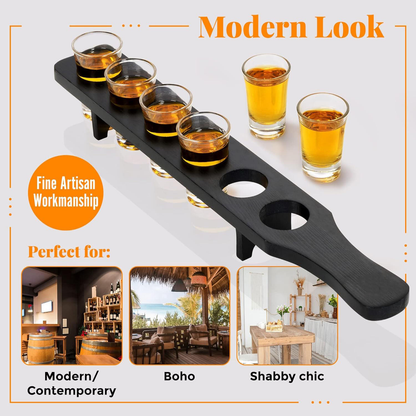 Wooden Shot Glass Flight Board OEM | 6-Cup Tequila Set | Bar & Restaurant Custom