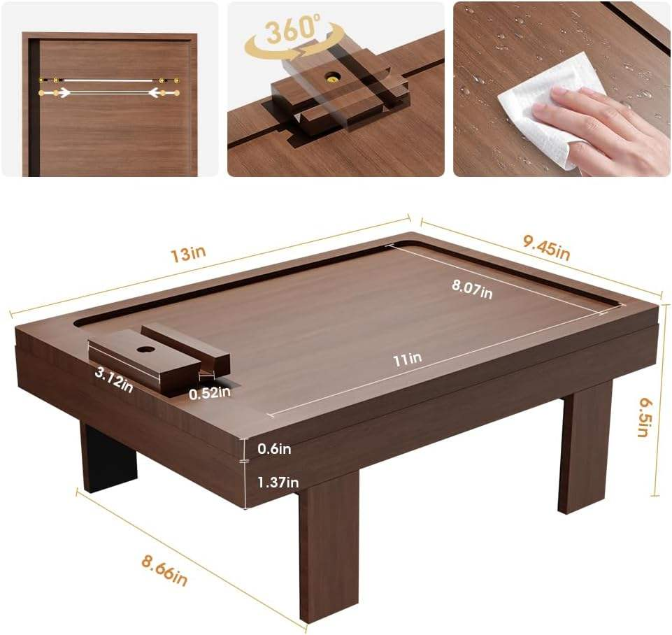 Bamboo TV Tray OEM | Sofa Armrest Table | 360° Rotating Drawer Adjustable Legs