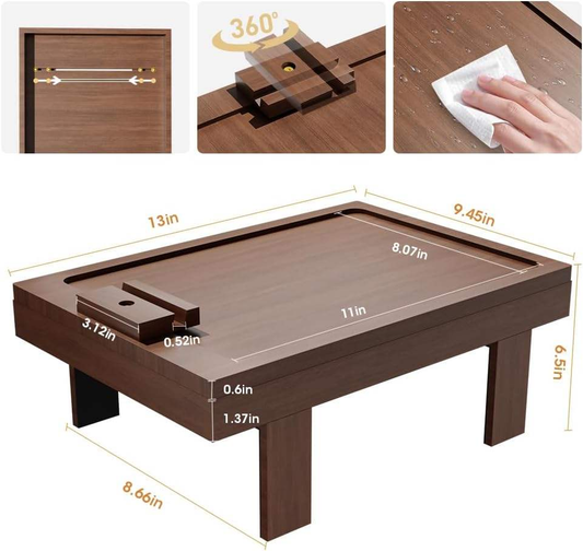 Bamboo TV Tray OEM | Sofa Armrest Table | 360° Rotating Drawer Adjustable Legs