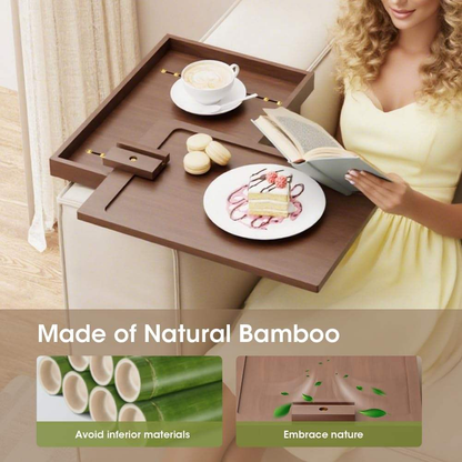Bamboo TV Tray OEM | Sofa Armrest Table | 360° Rotating Drawer Adjustable Legs