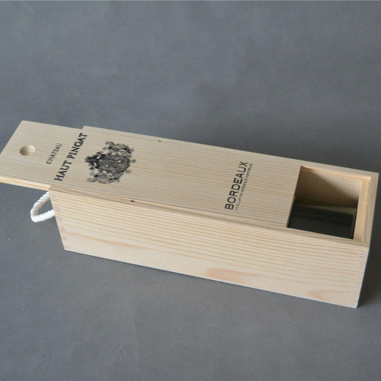 Wooden Wine Gift Box OEM | Pine Single Bottle Sliding Lid | Custom Logo