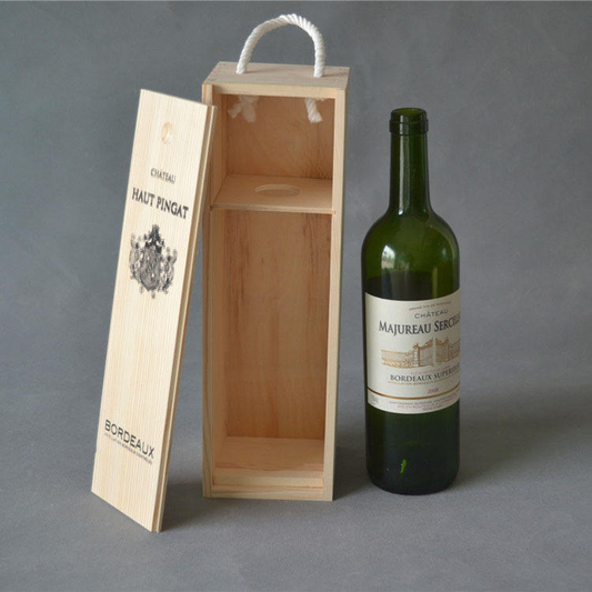 Wooden Wine Gift Box OEM | Pine Single Bottle Sliding Lid | Custom Logo