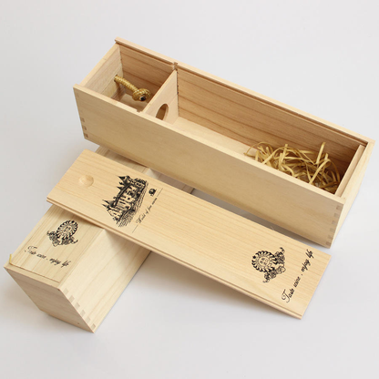Wooden Wine Gift Box OEM | Pine Single Bottle Sliding Lid | Custom Logo