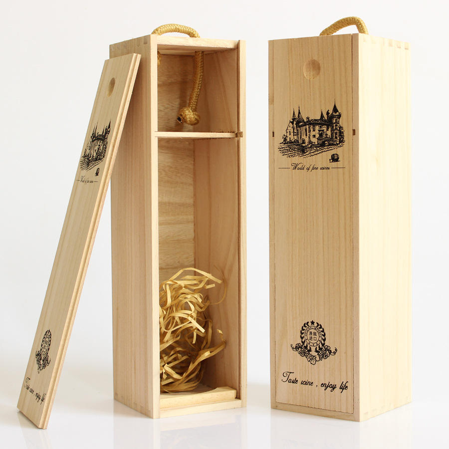 Wooden Wine Gift Box OEM | Pine Single Bottle Sliding Lid | Custom Logo