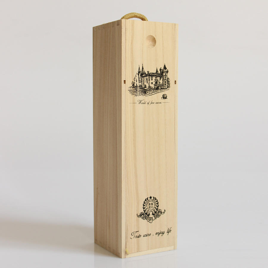 Wooden Wine Gift Box OEM | Pine Single Bottle Sliding Lid | Custom Logo