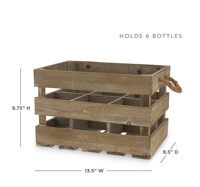 Wooden Wine Crate OEM | Rustic 6-Bottle Storage Rack | Jute Rope Handles Custom