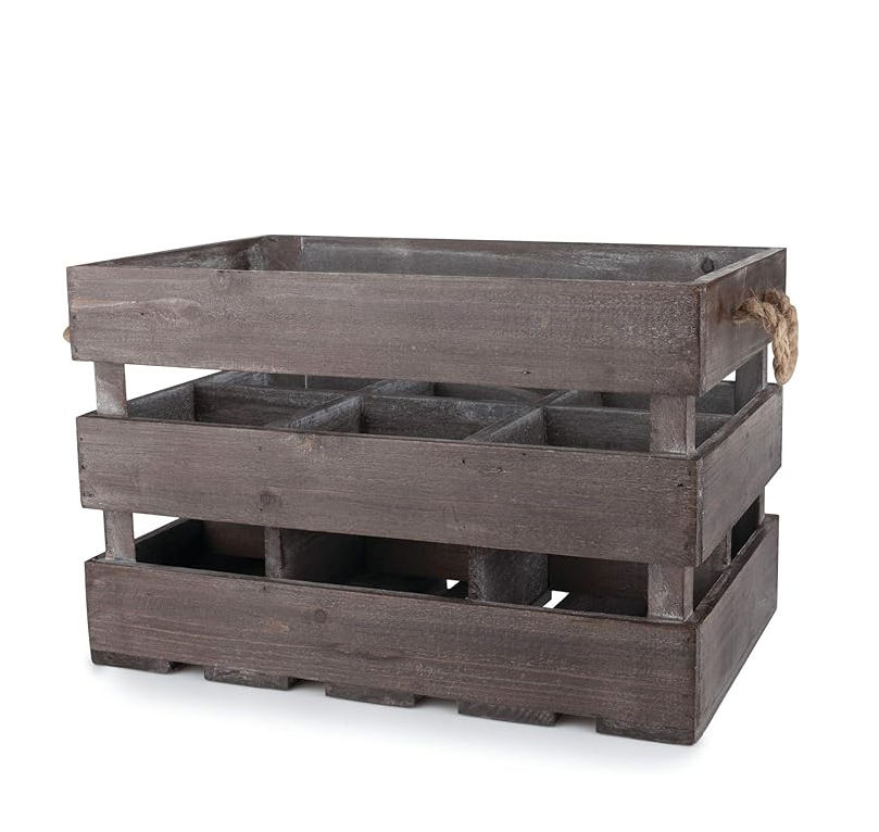 Wooden Wine Crate OEM | Rustic 6-Bottle Storage Rack | Jute Rope Handles Custom