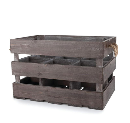 Wooden Wine Crate OEM | Rustic 6-Bottle Storage Rack | Jute Rope Handles Custom