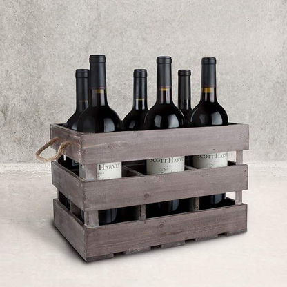 Wooden Wine Crate OEM | Rustic 6-Bottle Storage Rack | Jute Rope Handles Custom