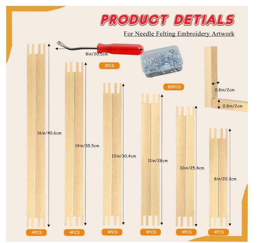 24 Pcs 6 Sets Stretcher Bars for Needlework 6 Size Wooden Canvas Stretcher Bars with 80 Thumb Tacks Embroidery Stitch Frame Set