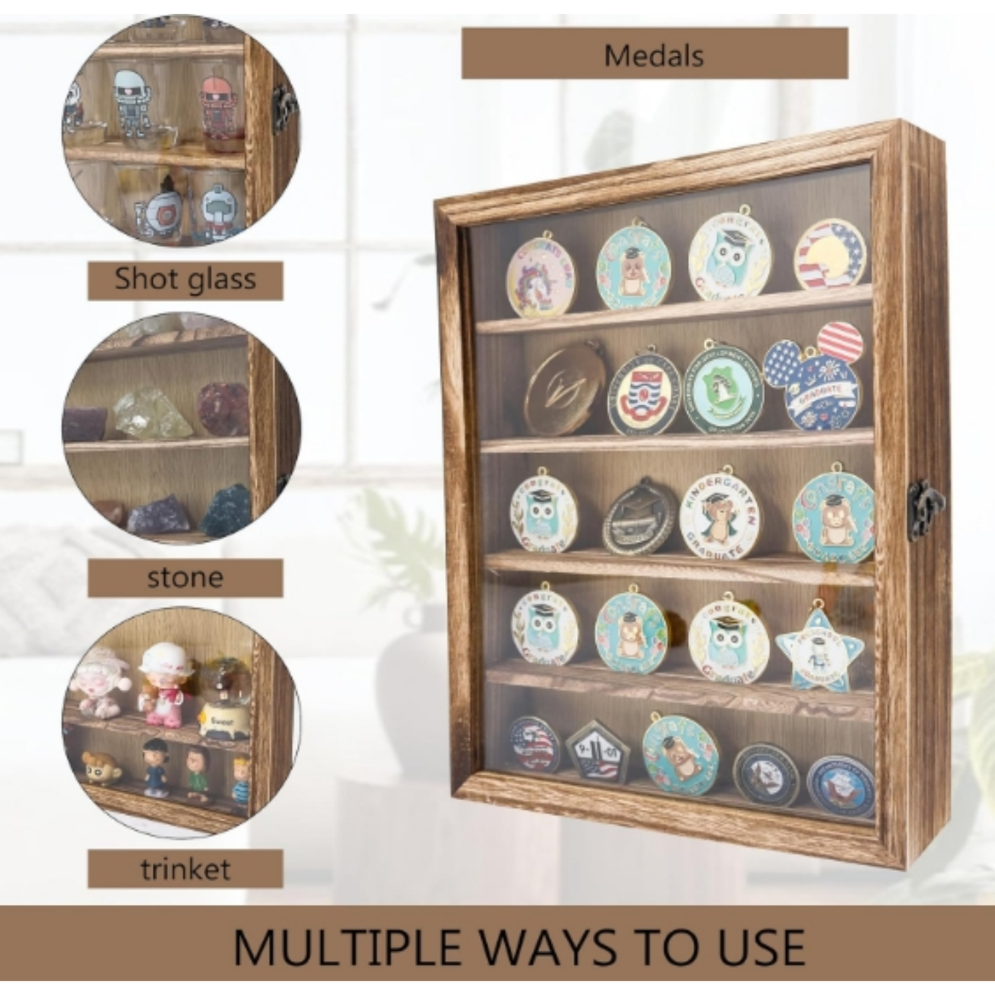 Wholesale Custom FSC Wooden Shadow Box Display Case | Removable Shelves Collectible Showcase Cabinet