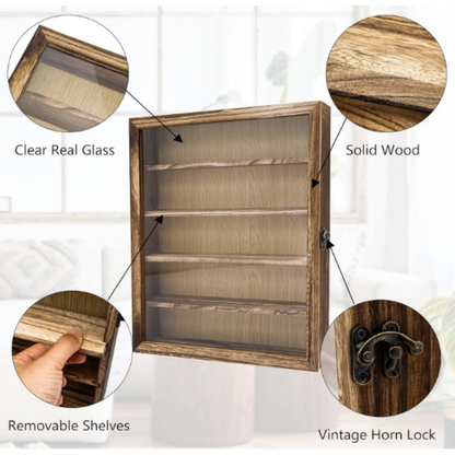 Wholesale Custom FSC Wooden Shadow Box Display Case | Removable Shelves Collectible Showcase Cabinet