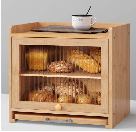 Bamboo Bread Box OEM | FSC Kitchen Countertop Food Storage | Pull-Out Cutting Board