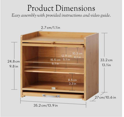Wholesale Custom FSC Bamboo Bread Box | 2-Layer Kitchen Countertop Food Storage Organizer with Pull-Out Cutting Board