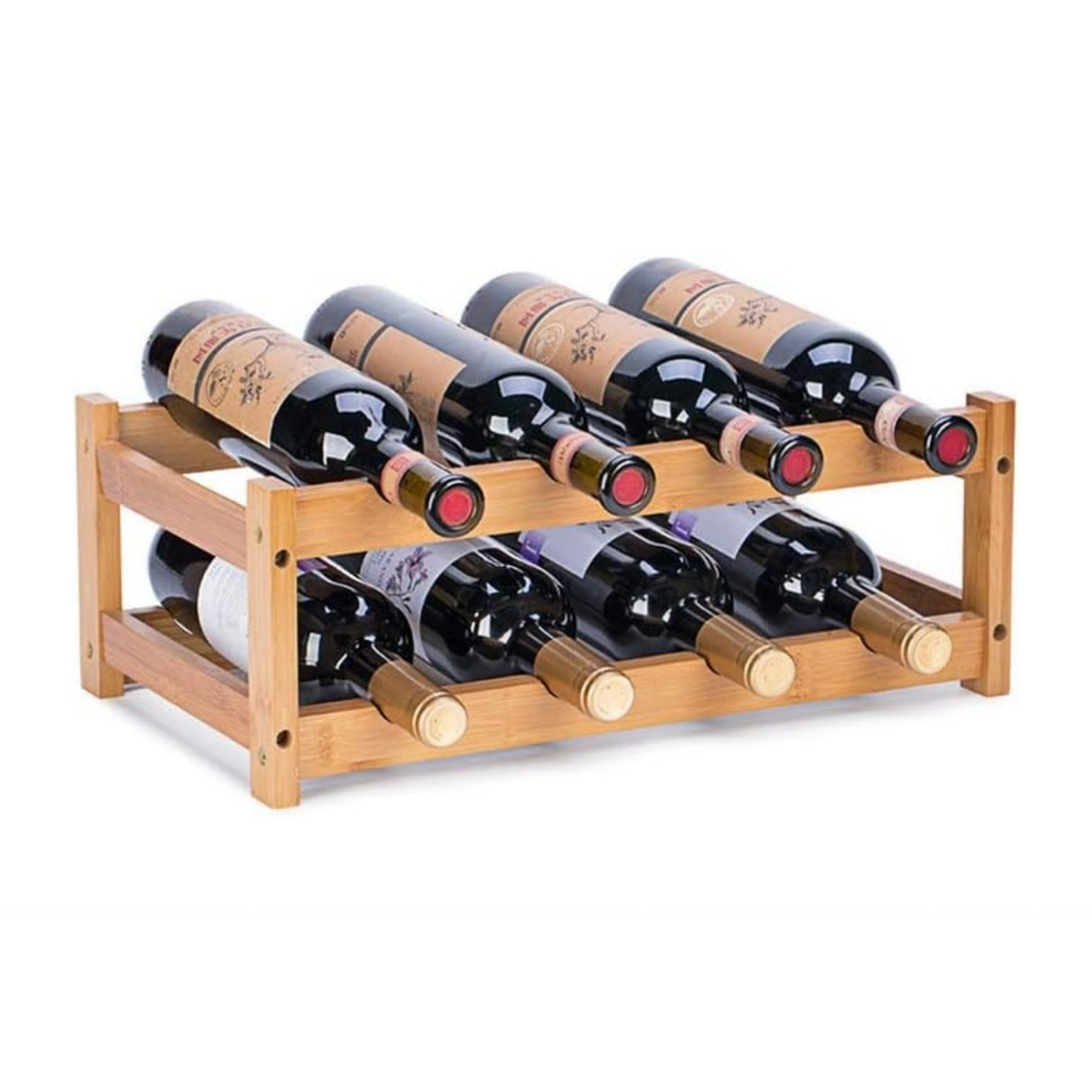 Wholesale Custom FSC Bamboo Wine Rack | 2-Tier Countertop 8-Bottle Storage Display Holder