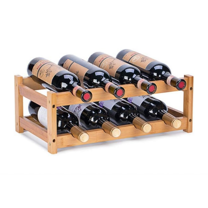 Wholesale Custom FSC Bamboo Wine Rack | 2-Tier Countertop 8-Bottle Storage Display Holder