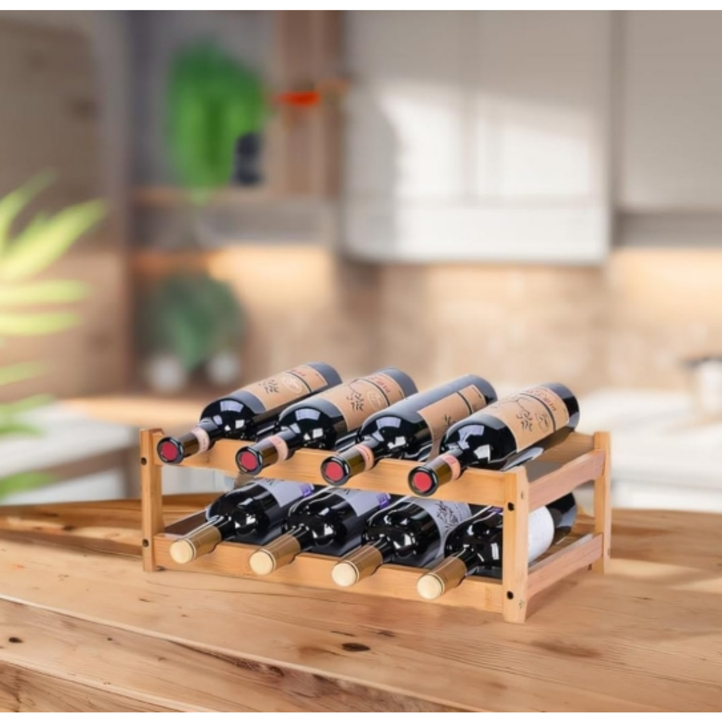 Wholesale Custom FSC Bamboo Wine Rack | 2-Tier Countertop 8-Bottle Storage Display Holder