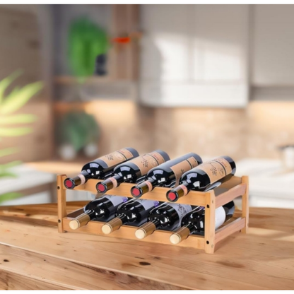 Wholesale Custom FSC Bamboo Wine Rack | 2-Tier Countertop 8-Bottle Storage Display Holder
