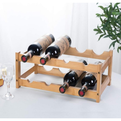 Wholesale Custom FSC Bamboo Wine Rack | 2-Tier Countertop 8-Bottle Storage Display Holder