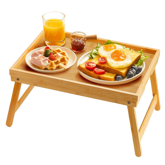Bamboo Bed Tray Table with Foldable Legs | Raised-Edge Breakfast Tray for Bed, Sofa & Couch | Wholesale OEM Custom Logo