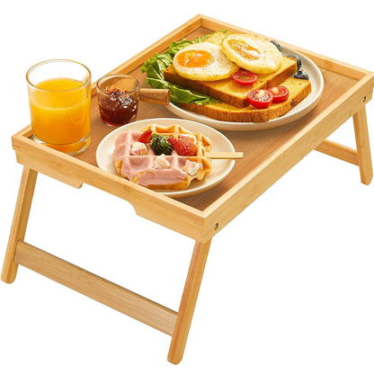 Bamboo Bed Tray Table with Foldable Legs | Raised-Edge Breakfast Tray for Bed, Sofa & Couch | Wholesale OEM Custom Logo
