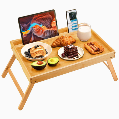 Bamboo Bed Tray Table with Foldable Legs | Raised-Edge Breakfast Tray for Bed, Sofa & Couch | Wholesale OEM Custom Logo
