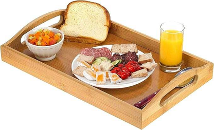 Bamboo Ottoman Serving Tray with Large Handles | Multipurpose Breakfast Coffee Tea Food Tray for Bed Couch Bar Party Home Use